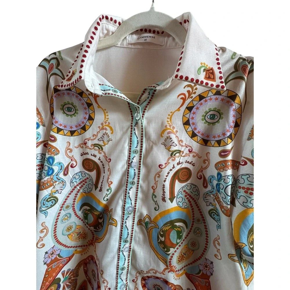 Commense‎ Pinball Short Set Xtra Small Relaxed Shirt Collar Elastic Waist Funky